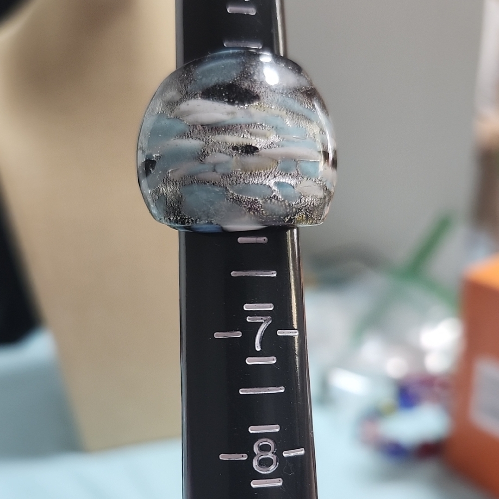 Unique Blue and Silver Patterned Ring